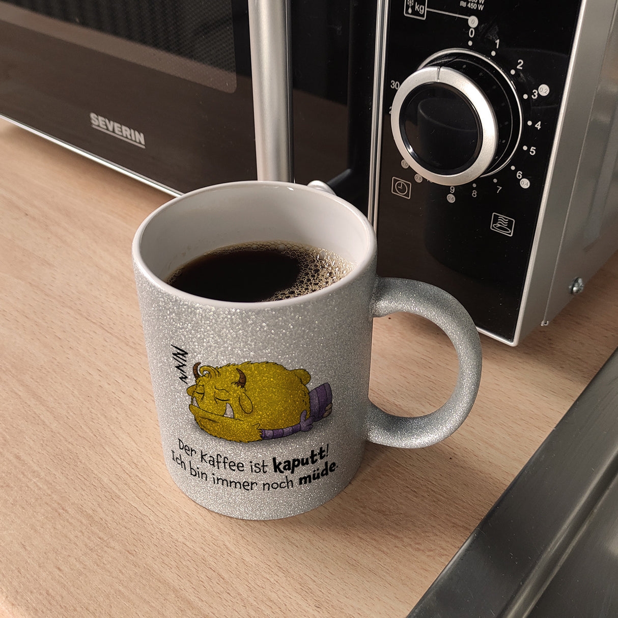 Freches Monster Kaffeebecher mit lustigem Spruch
