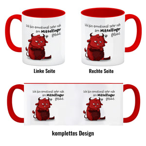 Freches Monster in hellrot Kaffeebecher mit lustigem Spruch