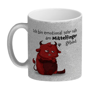 Freches Monster in hellrot Kaffeebecher mit lustigem Spruch