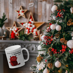 Freches Monster in hellrot Kaffeebecher mit lustigem Spruch