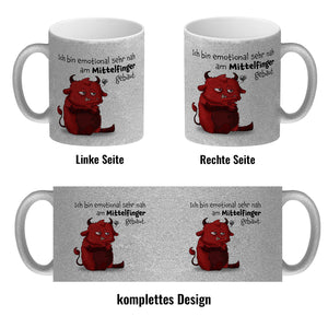 Freches Monster in hellrot Kaffeebecher mit lustigem Spruch