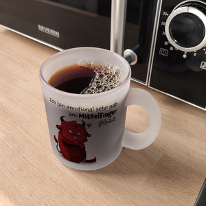 Freches Monster in hellrot Kaffeebecher mit lustigem Spruch