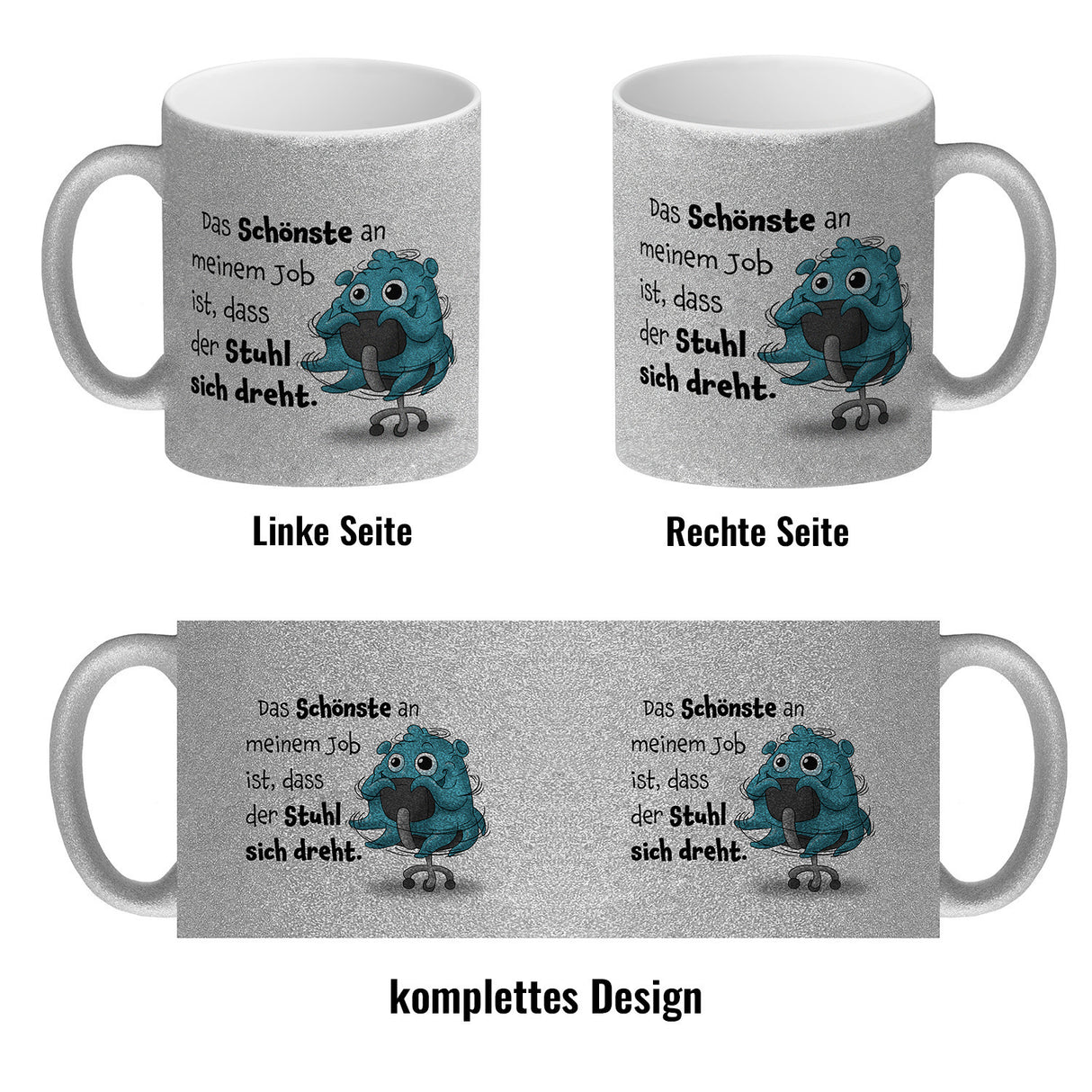 Freches Monster in hellblau Kaffeebecher mit lustigem Spruch