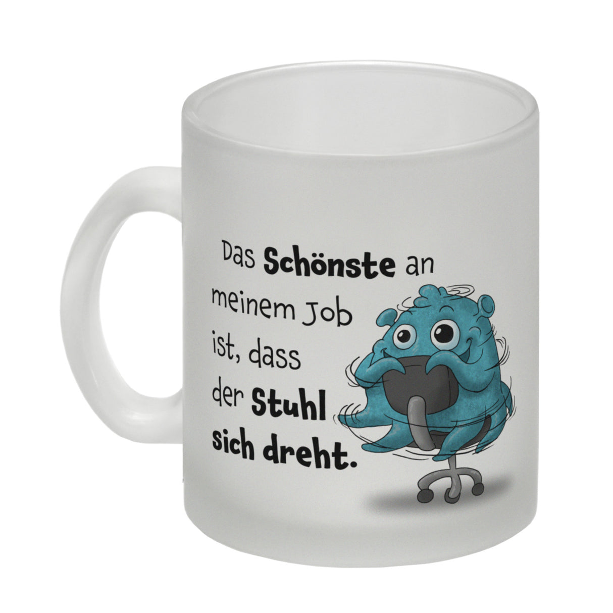 Freches Monster in hellblau Kaffeebecher mit lustigem Spruch