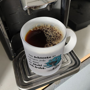 Freches Monster in hellblau Kaffeebecher mit lustigem Spruch