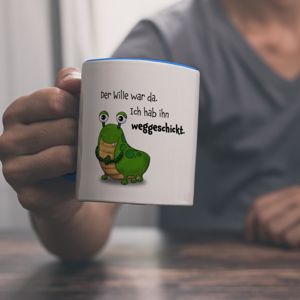 Freches Monster Kaffeebecher mit lustigem Spruch