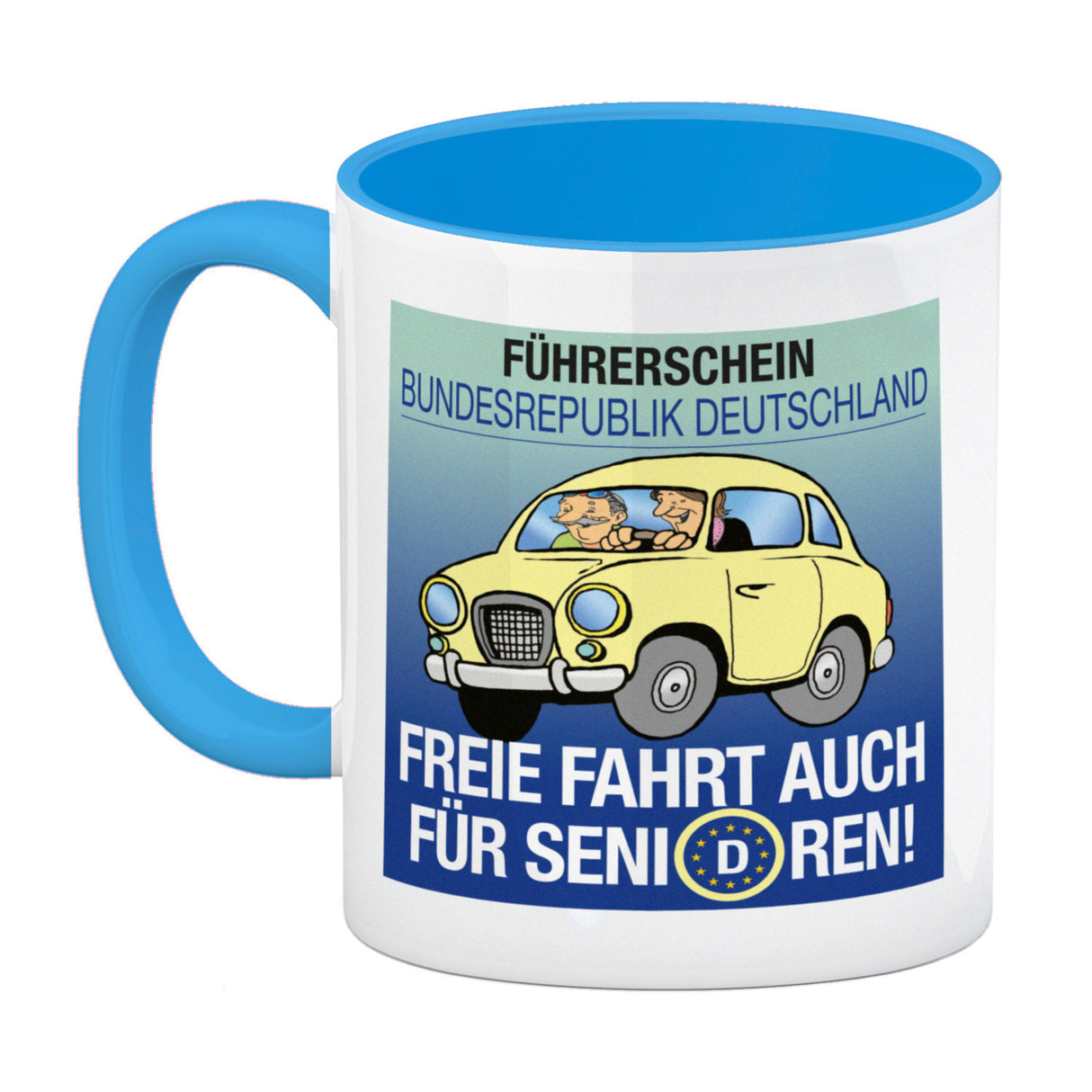 Freie Fahrt auch für Senioren Kaffeebecher mit Oldtimer Motiv