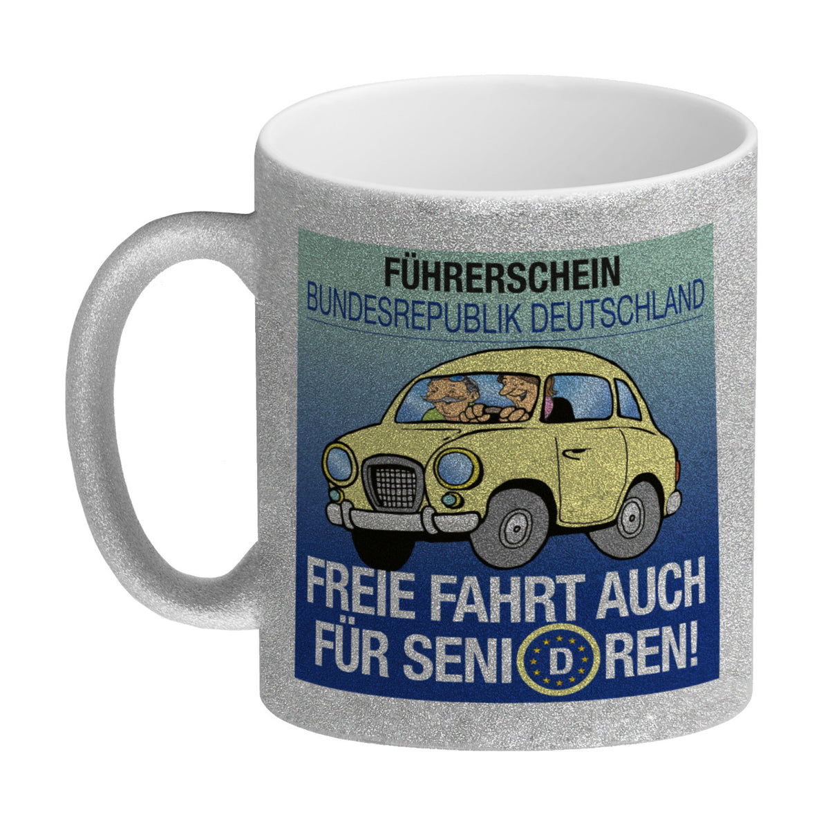 Freie Fahrt auch für Senioren Kaffeebecher mit Oldtimer Motiv