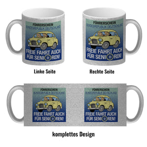 Freie Fahrt auch für Senioren Kaffeebecher mit Oldtimer Motiv