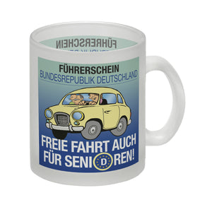 Freie Fahrt auch für Senioren Kaffeebecher mit Oldtimer Motiv