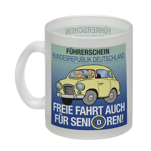 Freie Fahrt auch für Senioren Kaffeebecher mit Oldtimer Motiv