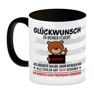 Glückwunsch zur Flucht, Verräter Mittelfinger Kaffeebecher mit Bär