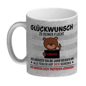 Glückwunsch zur Flucht, Verräter Mittelfinger Kaffeebecher mit Bär