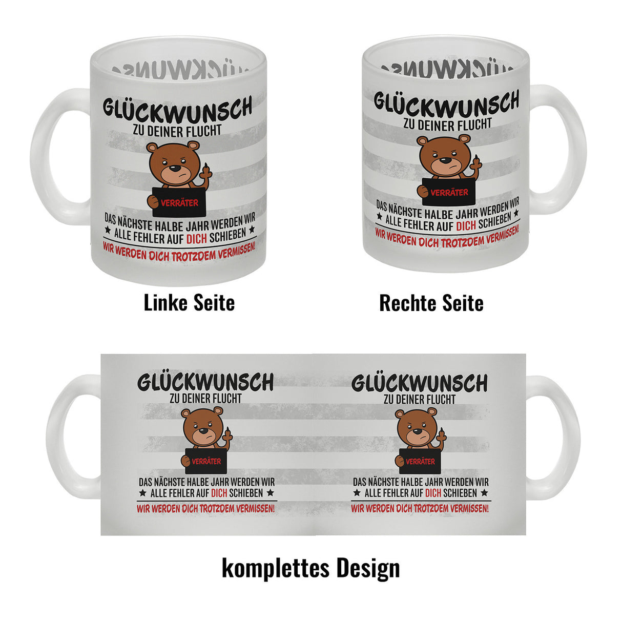 Glückwunsch zur Flucht, Verräter Mittelfinger Kaffeebecher mit Bär