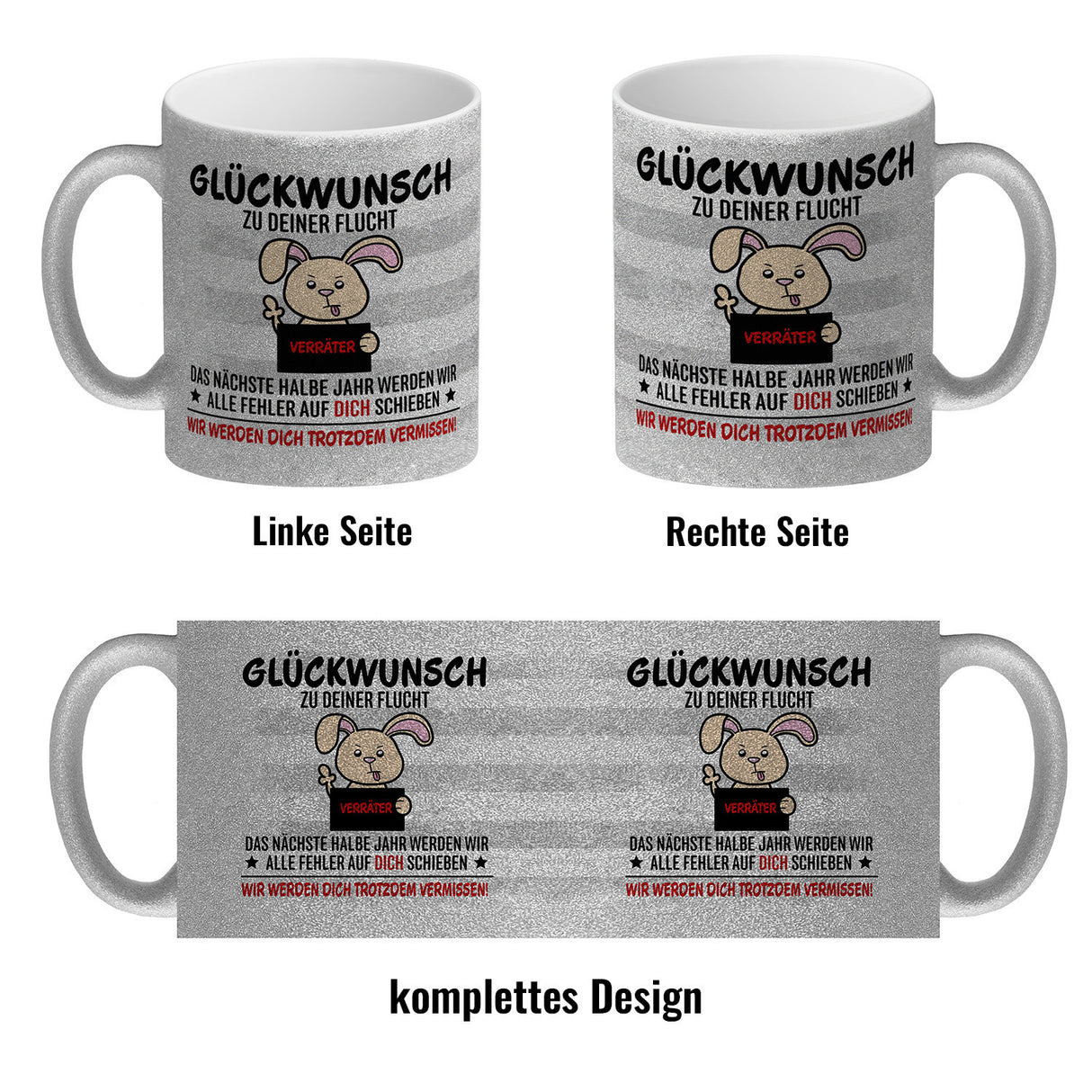 Glückwunsch zur Flucht, Verräter Mittelfinger Kaffeebecher mit Hase