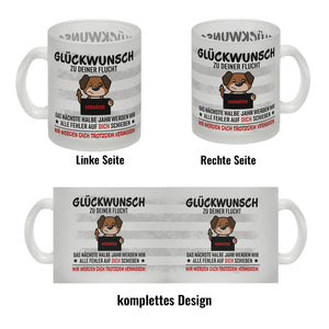 Glückwunsch zur Flucht, Verräter Mittelfinger Kaffeebecher mit Hund