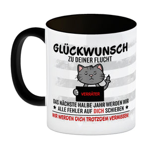 Glückwunsch zur Flucht, Verräter Mittelfinger Kaffeebecher mit Katze