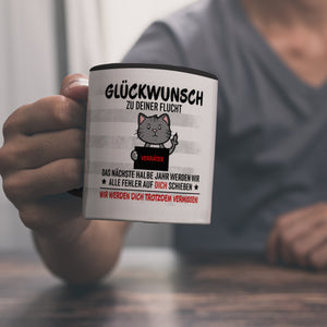 Glückwunsch zur Flucht, Verräter Mittelfinger Kaffeebecher mit Katze