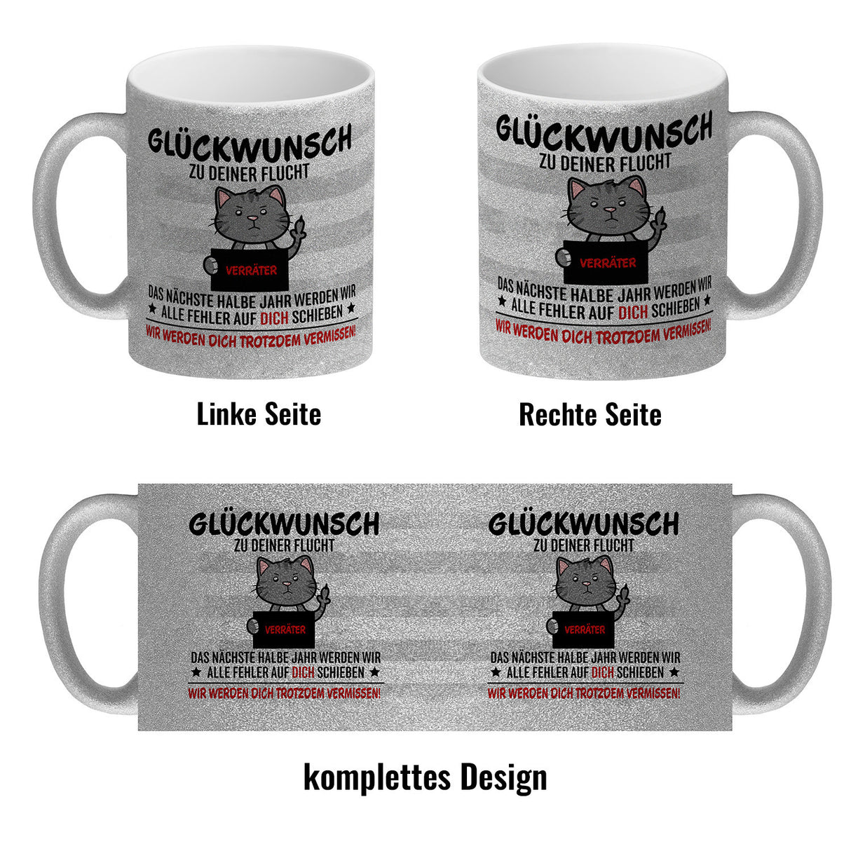 Glückwunsch zur Flucht, Verräter Mittelfinger Kaffeebecher mit Katze
