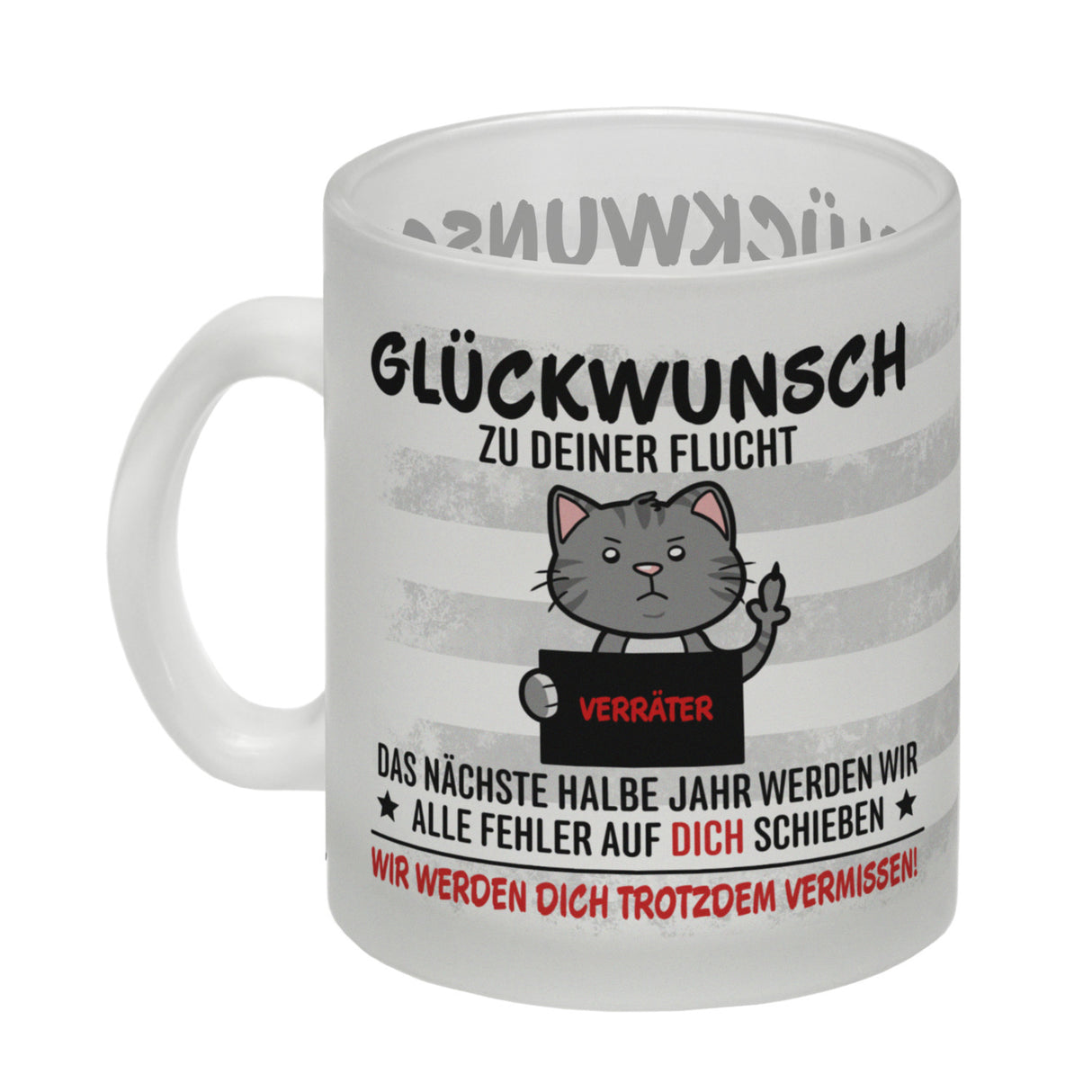 Glückwunsch zur Flucht, Verräter Mittelfinger Kaffeebecher mit Katze
