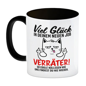 Viel Glück im neuen Job Verräter Mittelfinger Kaffeebecher mit frecher Katze