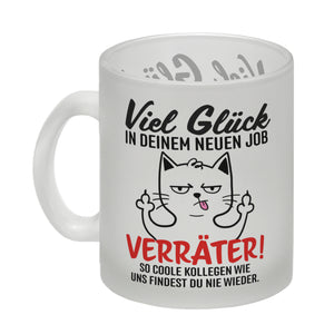 Viel Glück im neuen Job Verräter Mittelfinger Kaffeebecher mit frecher Katze