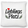 Lieblingsplatz Kissen mit rotem Herz und Blättern