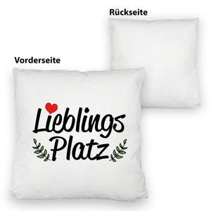 Lieblingsplatz Kissen mit rotem Herz und Blättern