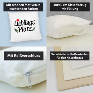 Lieblingsplatz Kissen mit rotem Herz und Blättern