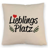 Lieblingsplatz Kissen mit rotem Herz und Blättern