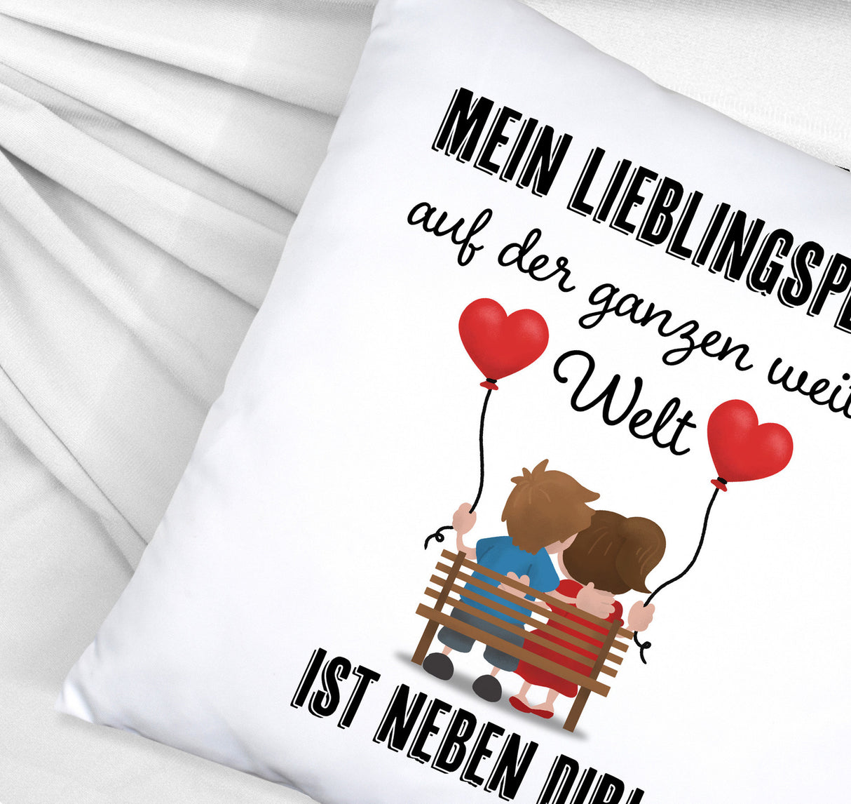 Liebespaar mit Herzballons Kissen mit Spruch