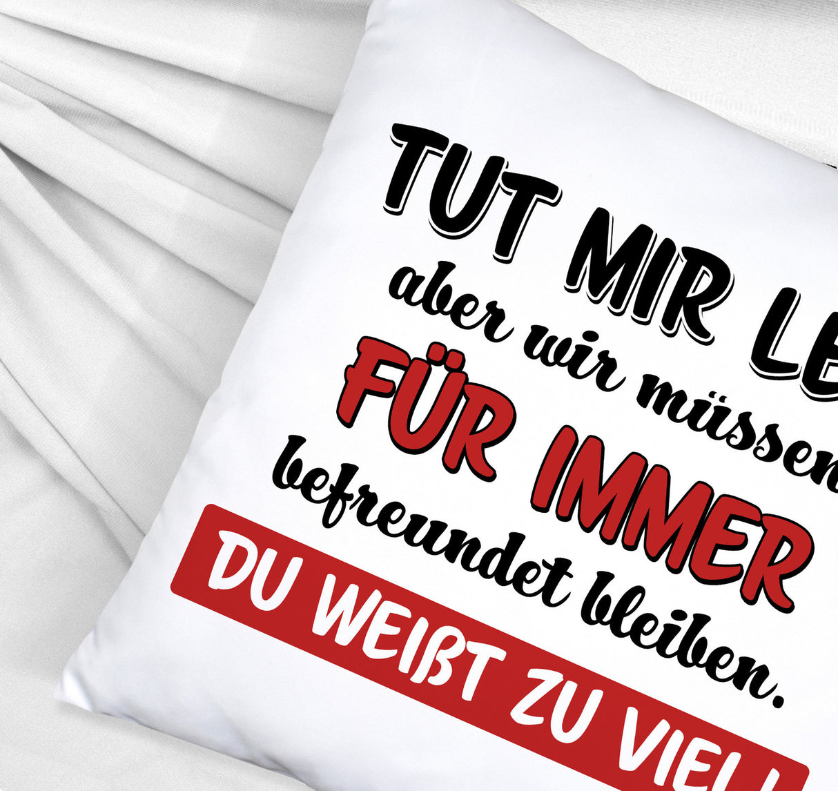 Freundschaft Kissen mit Spruch Tut mir Leid wir müssen befreundet bleiben