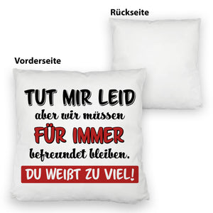 Freundschaft Kissen mit Spruch Tut mir Leid wir müssen befreundet bleiben