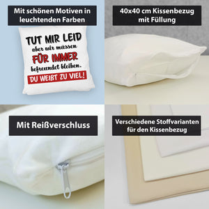 Freundschaft Kissen mit Spruch Tut mir Leid wir müssen befreundet bleiben