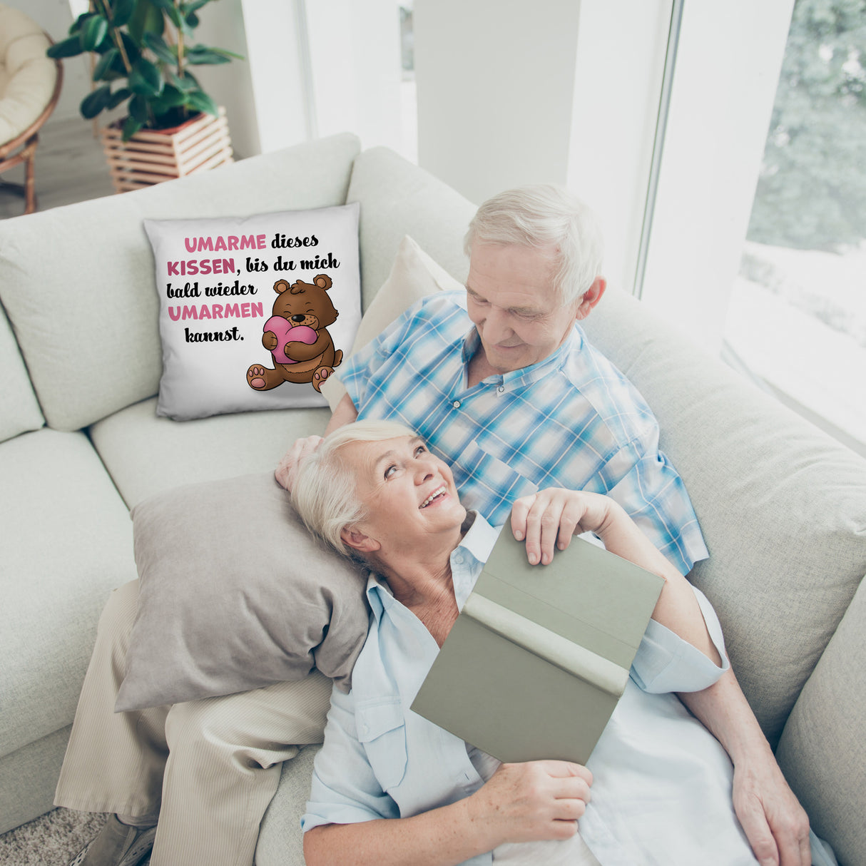 Bär Kissen mit Spruch- Umarme dieses Kissen bis ich da bin