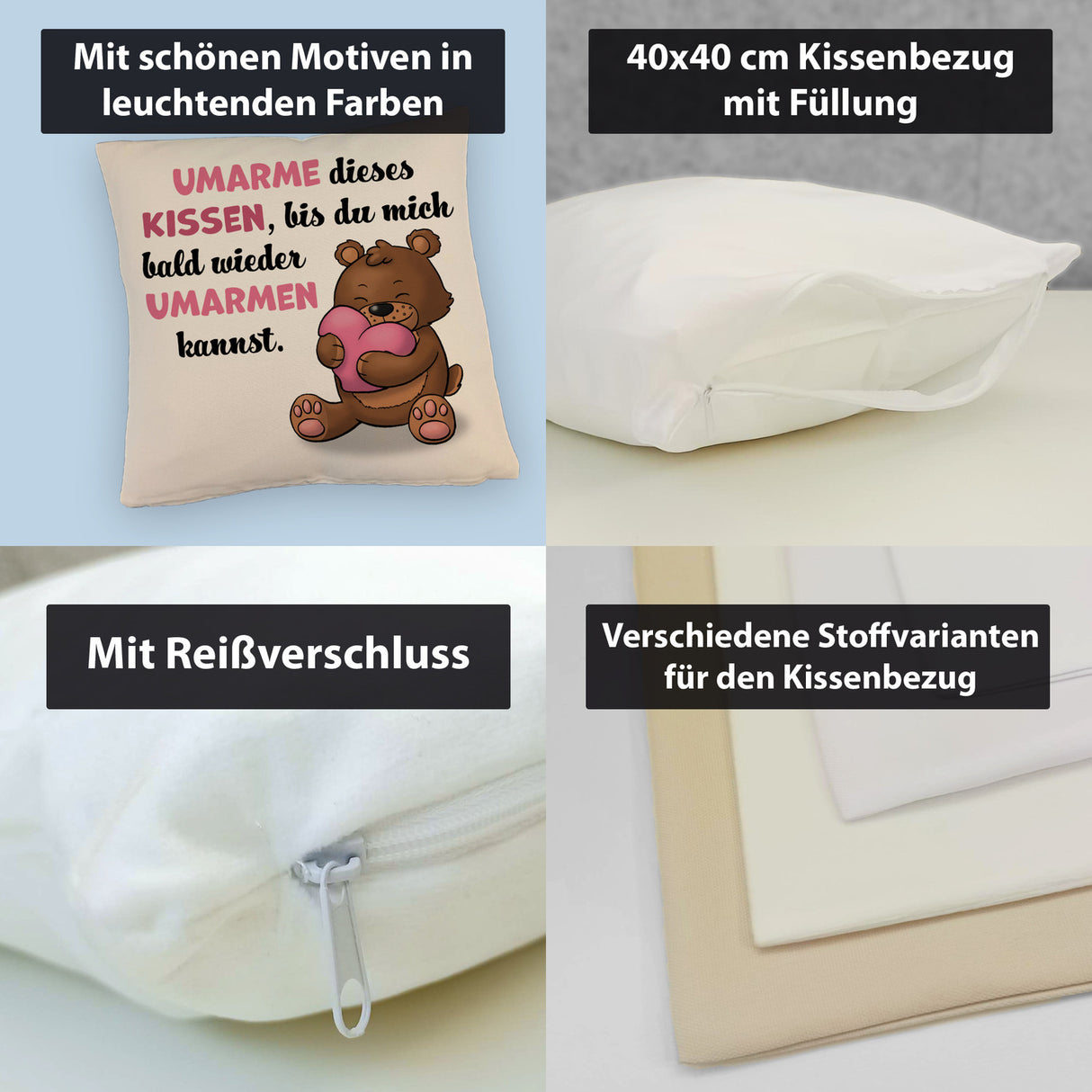 Bär Kissen mit Spruch- Umarme dieses Kissen bis ich da bin