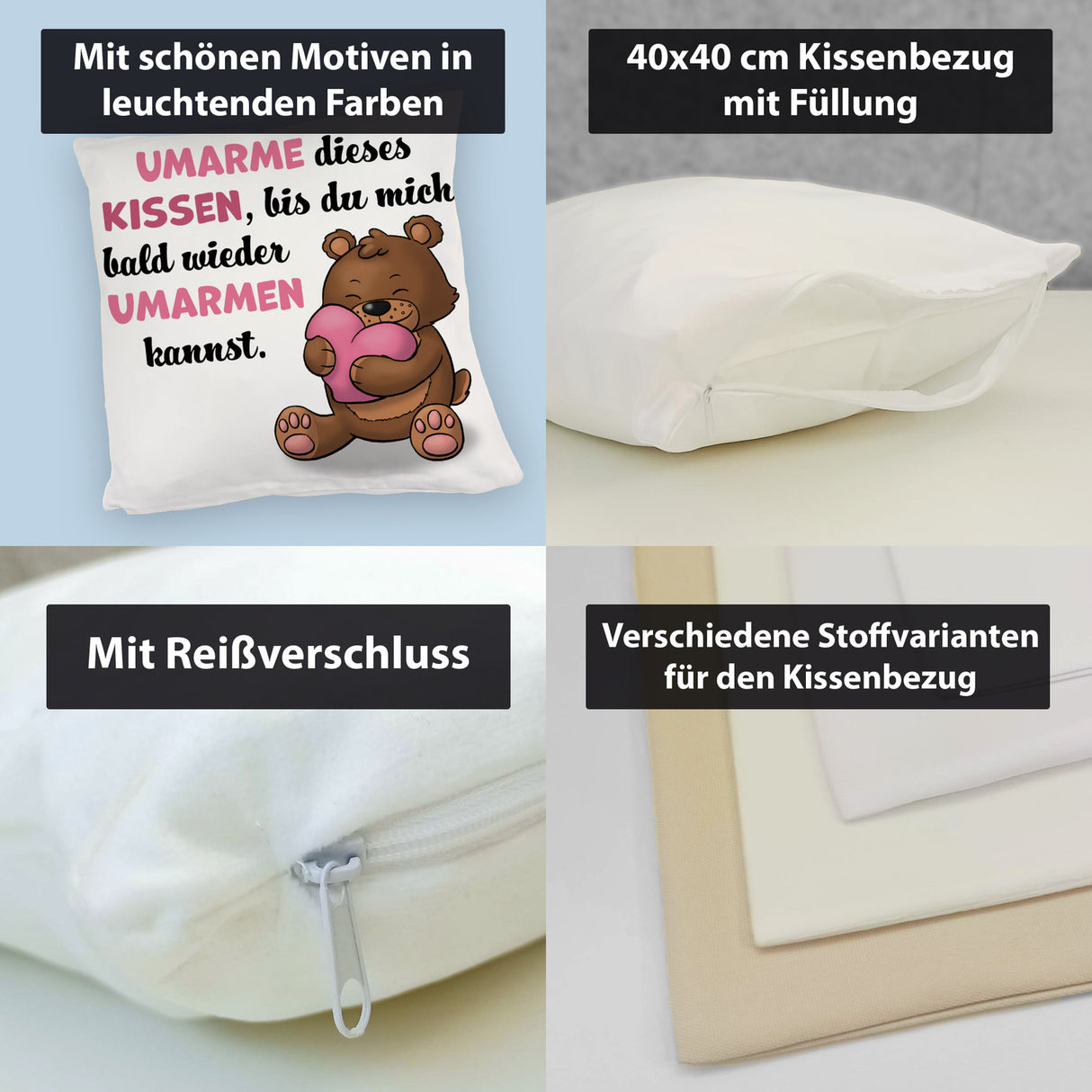 Bär Kissen mit Spruch- Umarme dieses Kissen bis ich da bin