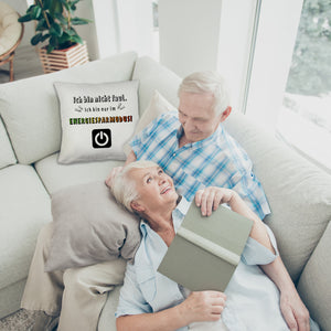 Faulpelz Kissen mit Spruch und Power-Button