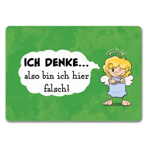 Engel Fußmatte in 35x50 cm mit Spruch - Mit Denken bin ich hier falsch