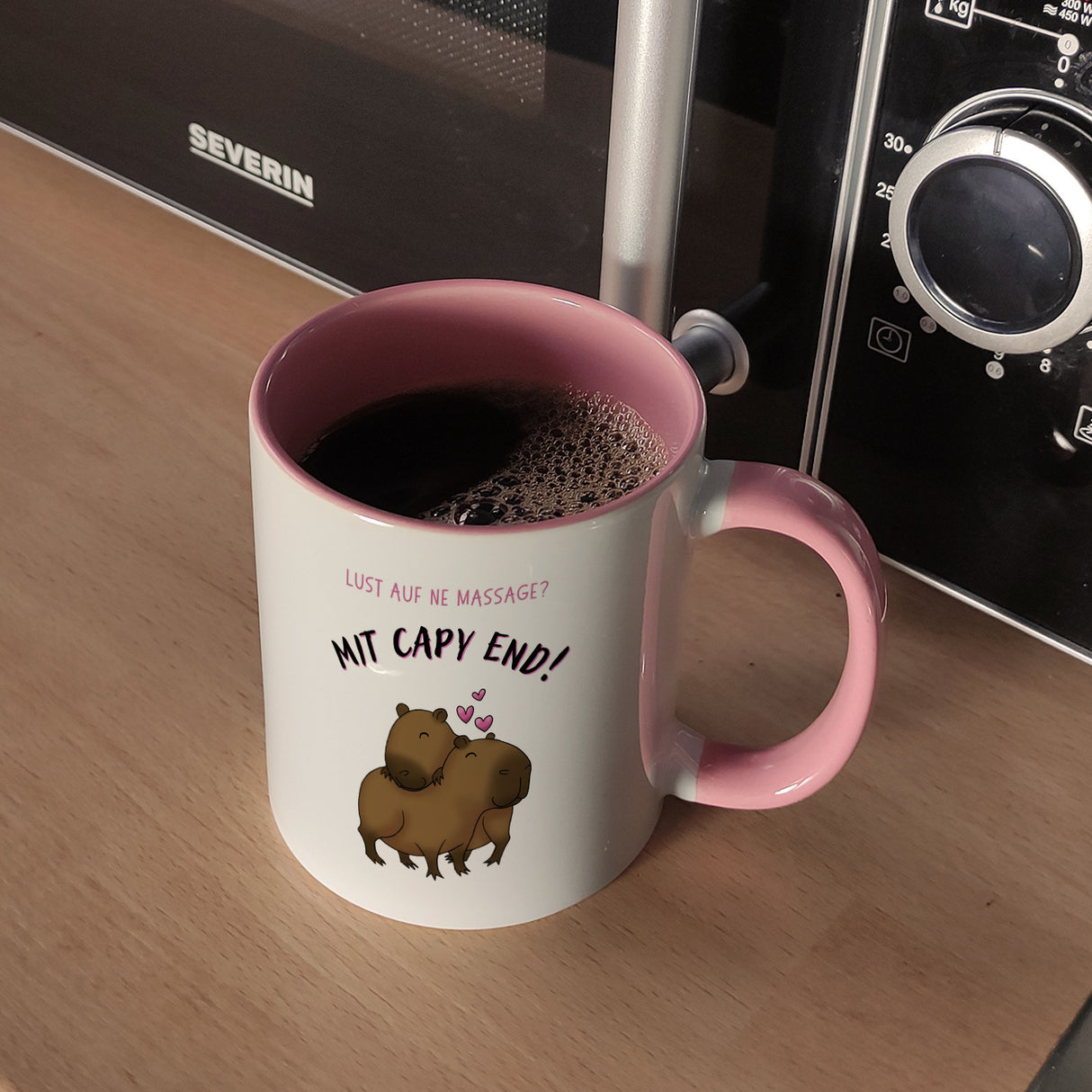 Eine Massage mit Capy End Capybara Kaffeebecher mit Spruch