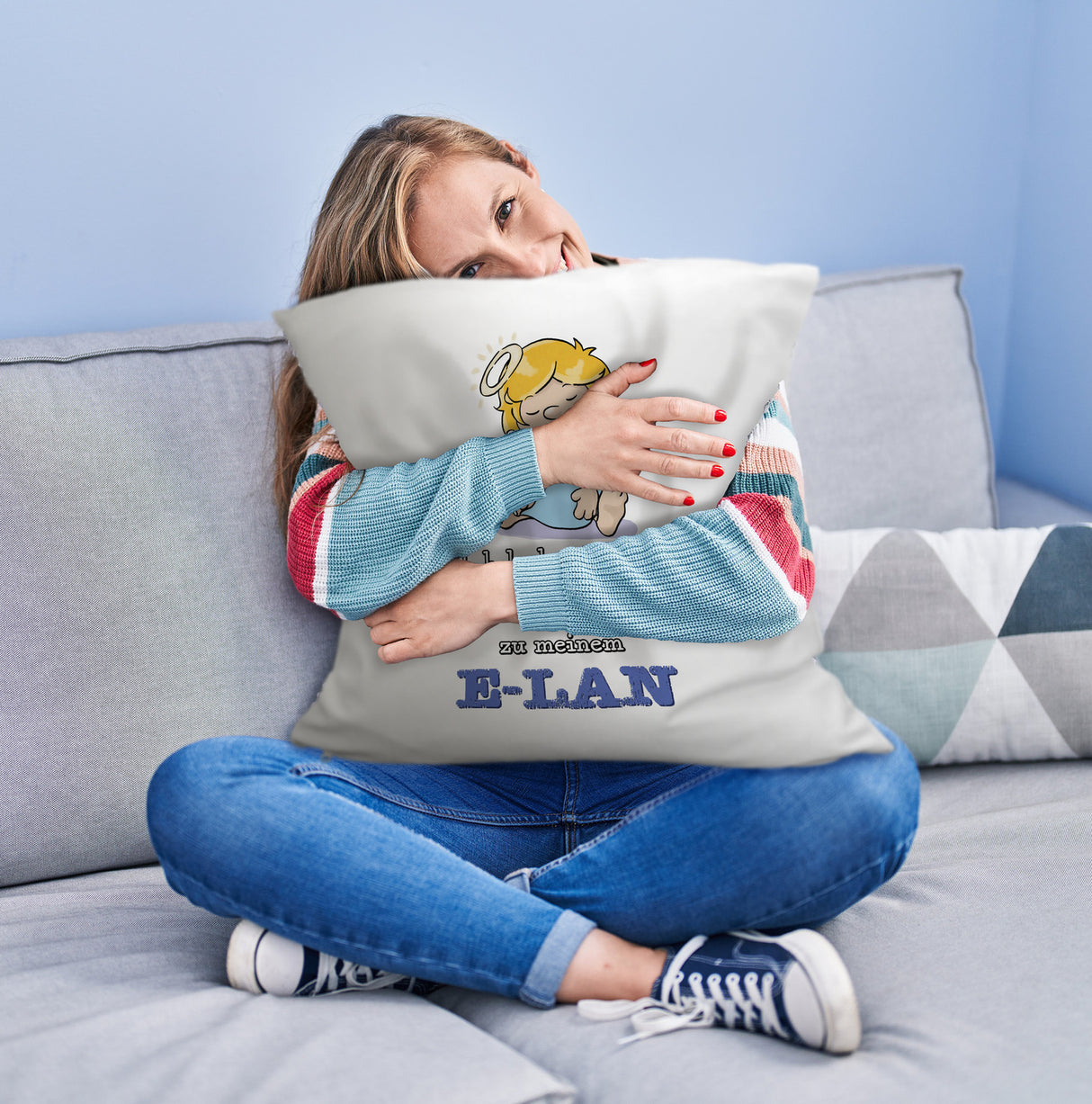 Engel Kissen mit Spruch - Keine Verbindung zum E-Lan