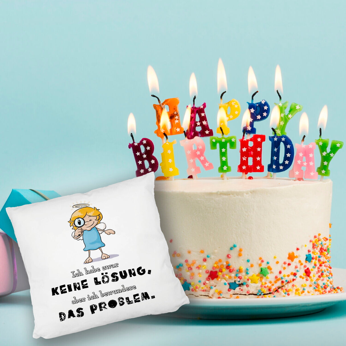 Engel Kissen mit Spruch - Keine Lösung, aber Bewunderung fürs Problem