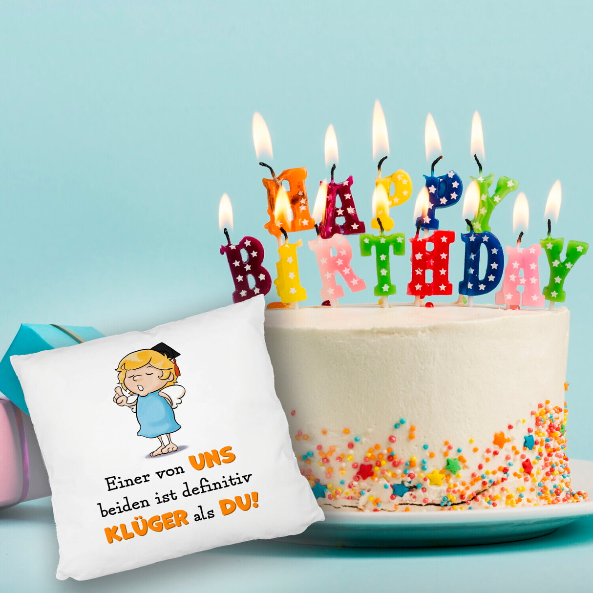 Engel Kissen mit Spruch - Einer von uns ist klüger als du!