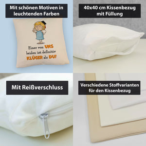 Engel Kissen mit Spruch - Einer von uns ist klüger als du!