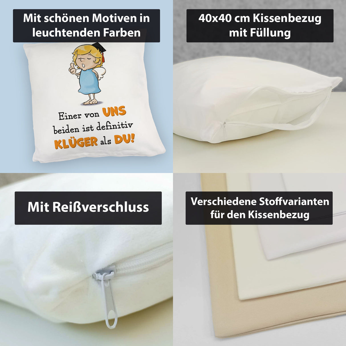 Engel Kissen mit Spruch - Einer von uns ist klüger als du!