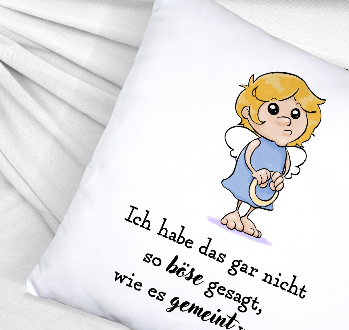 Engel Kissen mit Spruch - Nicht so böse gesagt, wie gemeint