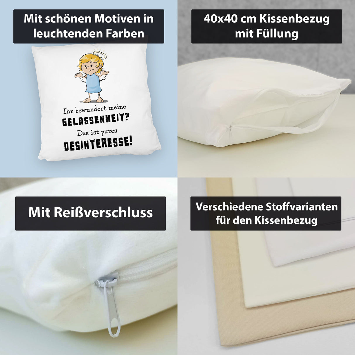 Engel Kissen mit Spruch - Meine Gelassenheit ist Desinteresse