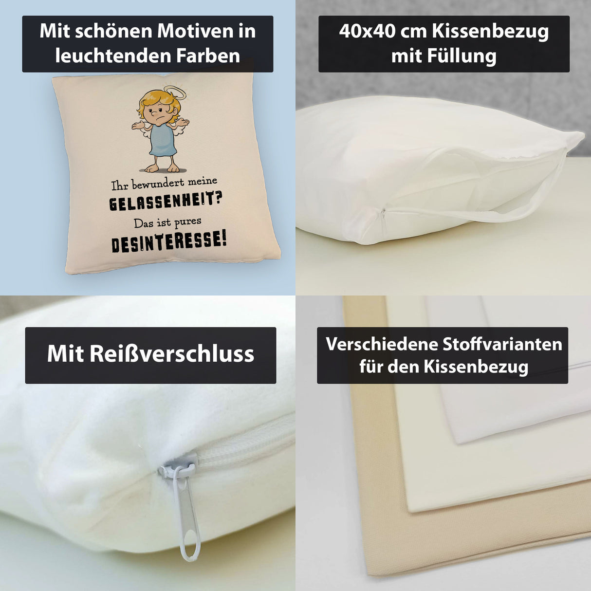 Engel Kissen mit Spruch - Meine Gelassenheit ist Desinteresse