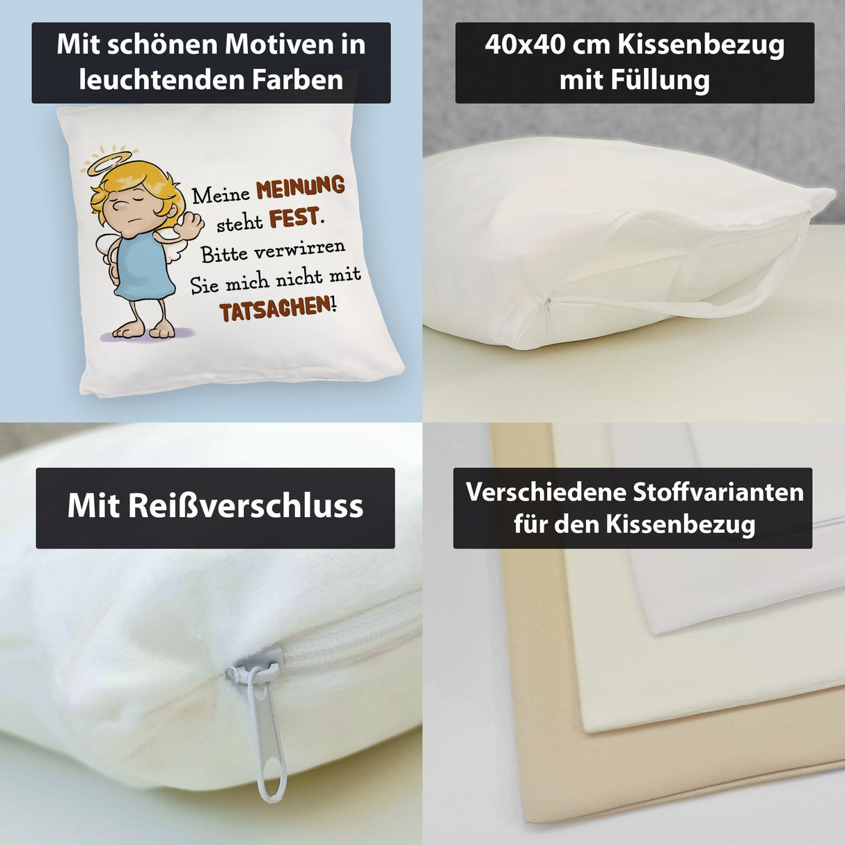Engel Kissen mit Spruch - Verwirre mich nicht mit Tatsachen in meiner Meinung