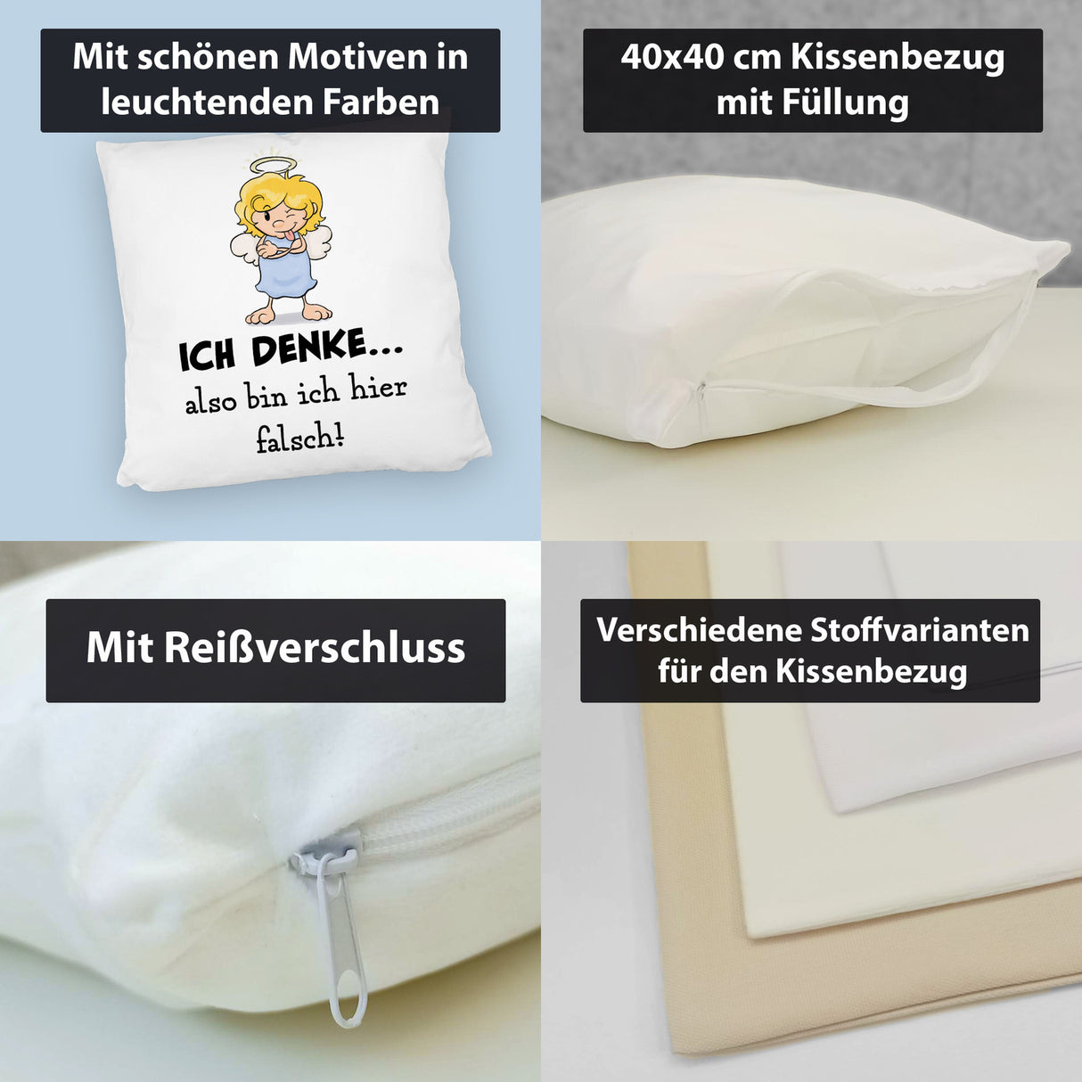 Engel Kissen mit Spruch - Mit Denken bin ich hier falsch